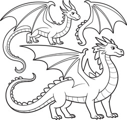 Three Dragon Illustrations for Coloring