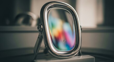 Abstract Reflection in Small Shiny Mirror with Rainbow Colors