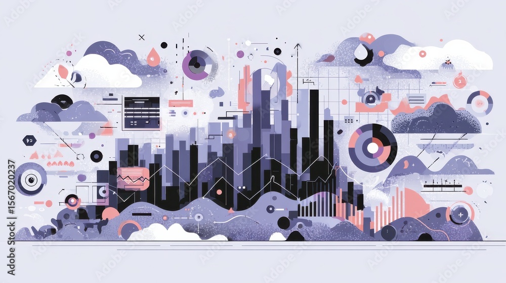 Poster big data abstract concept vector illustration set. analytics and data science, financial data manage