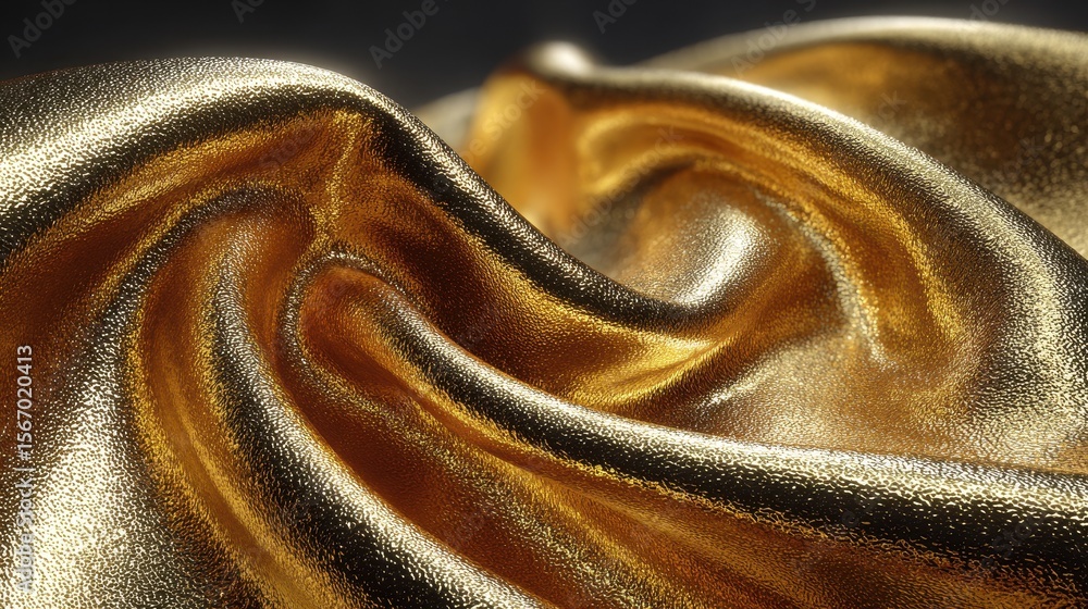 Poster glistening gold satin fabric draped elegantly with soft, smooth folds creates a luxurious and captiv