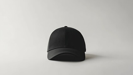 A black baseball cap sits centered on a plain white background