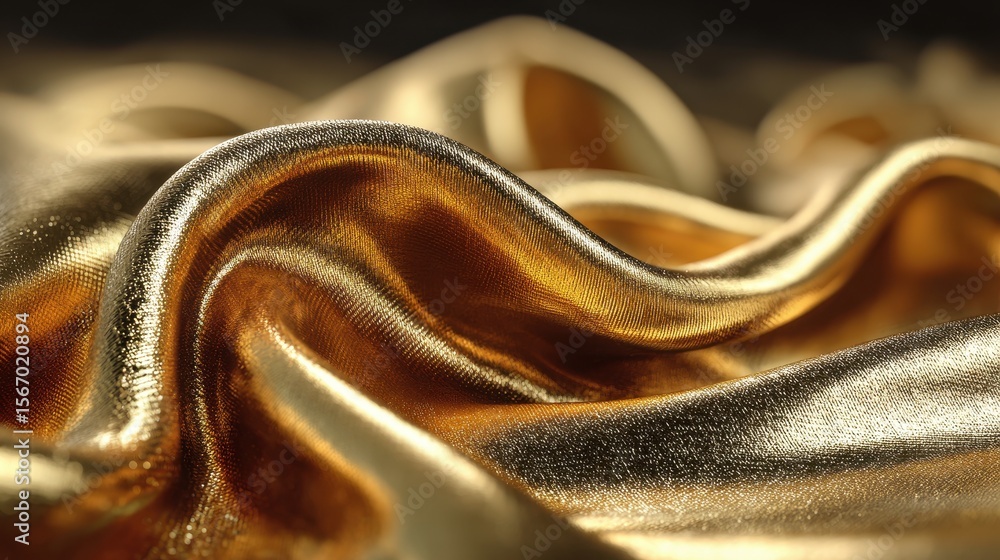 Poster glistening gold satin fabric draped elegantly with soft, smooth folds creates a luxurious and captiv