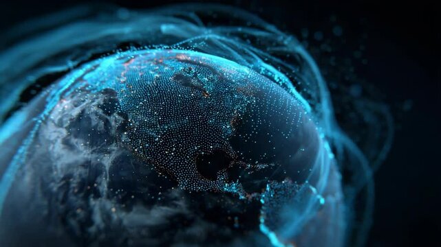 3D animation of world map with digital display, showing social network connections and global data exchange - Powered by Adobe