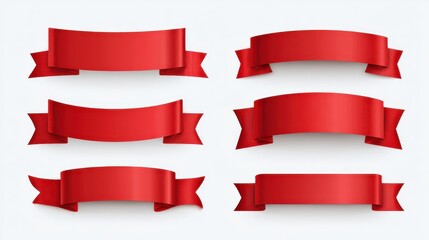 Red ribbon banner set. Isolated blank ribbon label icon collection. Scroll sign design, no logos, no brands
