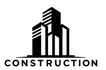 Bold construction emblem featuring abstract buildings, perfect for architects, builders, and real estate professionals seeking modern designs.