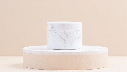 A white marble container sitting on top of a table.