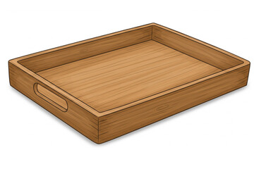 Wooden tray design showcases a classic rectangular shape with integrated handles, ideal for graphic applications or branding elements.