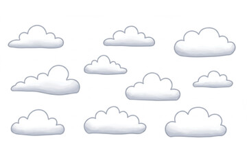 Fluffy cartoon clouds floating, ideal for background design, weather graphics, or sky themed design, creating light and airy atmosphere