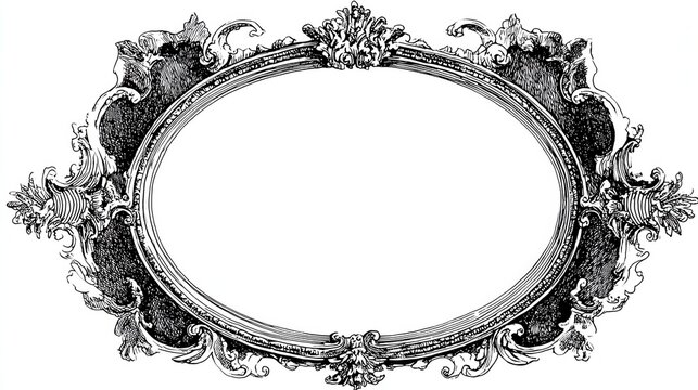 Doodle frame. Vintage hand drawn ornate picture frame in sketch style. Blank black rectangle and oval shape cadre border vector set illustration. Doodle elegant photo ornament with embellishment set,