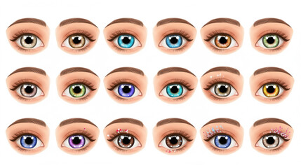 Diverse eye colors with makeup present a stylish, artistic collection for fashion and beauty designs, ideal for avatars, icons, and branding.