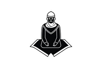 Simple Black and White Muslim Prayer Silhouette on a Prayer Rug Silhouette