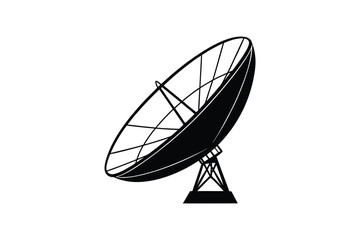 Satellite Dish Antenna for Communication and Research in Black Silhouette Style