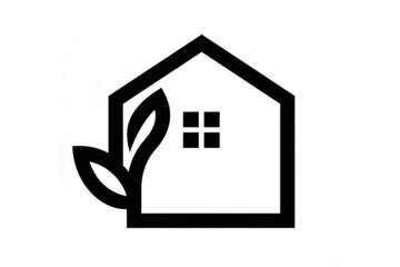 Eco home outline design featuring minimalist architecture and fresh botanical leaves for a clean and modern aesthetic.
