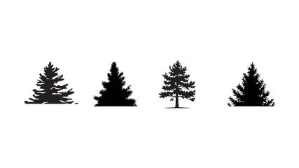 Obraz premium Four Evergreen Tree Silhouettes, Perfect for Nature Designs