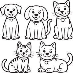 Different poses of dogs in a playful design, perfect for pet or children’s illustrations.