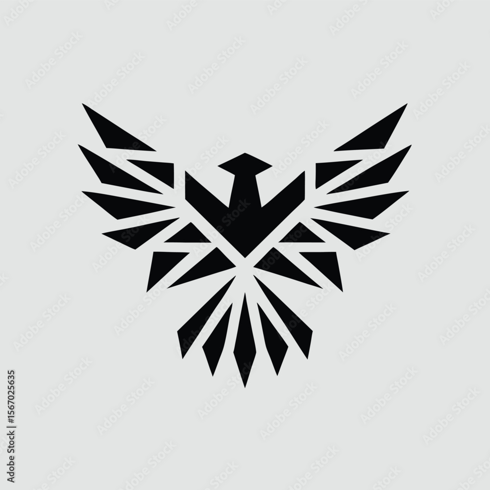 Poster abstract geometric eagle logo design featuring a modern minimalist style with sharp lines and bold c