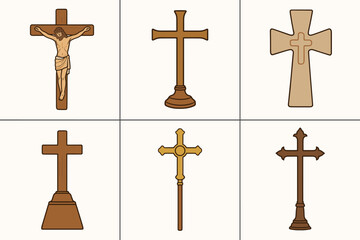 Various designs of christian crosses in illustration vector icon isolated illustration