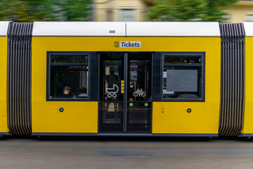 Tram doors close-up. Public transport. Accessibility icons