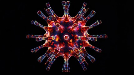 An artistic stylized representation of the HIV virus in a vibrant color scheme