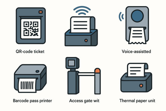 Qr code ticket system and voice-assisted technology vector icons vector icon isolated illustration