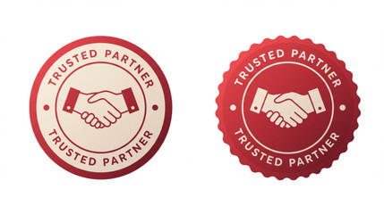 Trusted partner badge graphic depicts a handshake, suitable for logos, representing collaboration, reliability, and business trust, perfect for company branding.