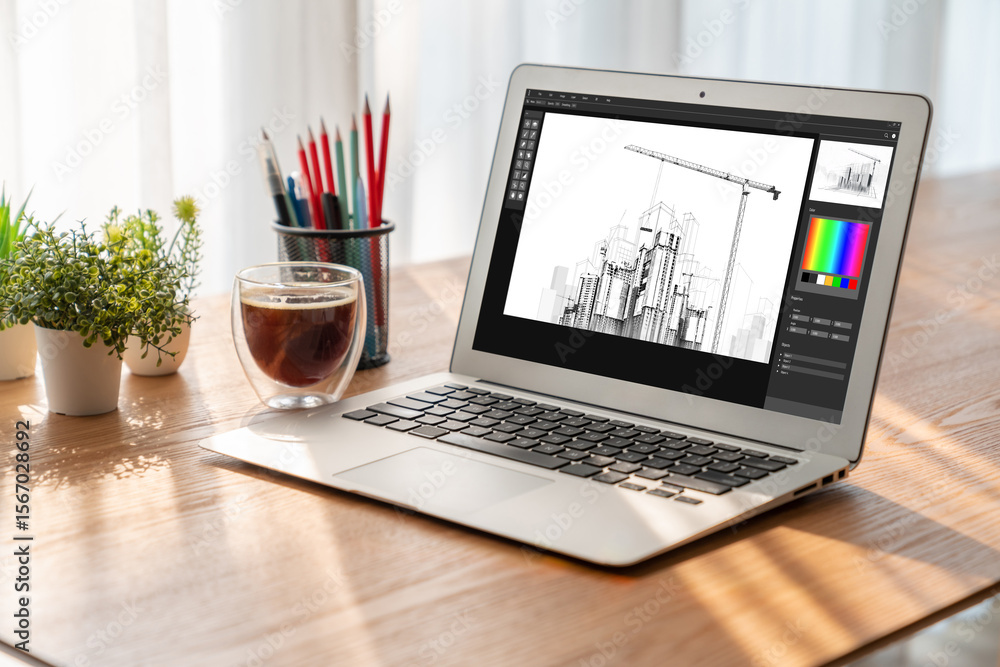 Poster architectural design modish software application for architect business and professional designer