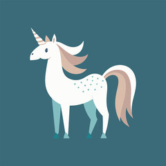 Scandinavian style unicorn illustration, neutral tones, minimalist design, modern fantasy art, Nordic mythical creature, soft colors, elegant vector graphic