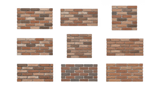 Diverse Textured Brick Wall Patterns for Architectural Design in Urban and Interior Spaces, isolated on a transparent background