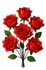 Fototapeta premium Five Red Origami Roses Bouquet on Black Background on transparent background