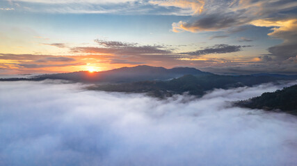 Drone Shot of Costa Rica’s Misty Mountains at Dawn