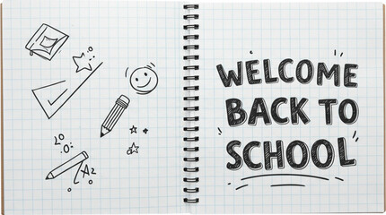 Open Spiral Notebook with Back to School Scribble PNG