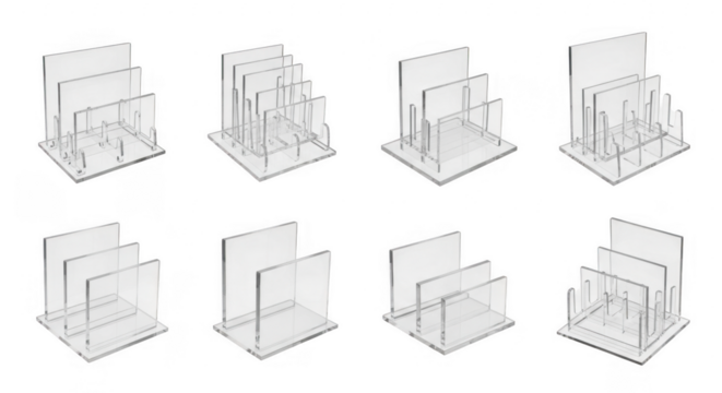 Modern Acrylic Display Stands for Organizing Documents, Brochures, or Photos in a Stylish Manner, isolated on a transparent background