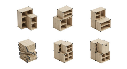 Versatile Modular Wooden Storage Units Perfectly Configured for Contemporary Interior Spaces and Home Organization, isolated on a transparent background