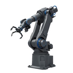 An industrial robot arm, showcasing precision and innovation, poised to handle complex tasks. Representing technological advancement, automated process, and robotic manipulation.