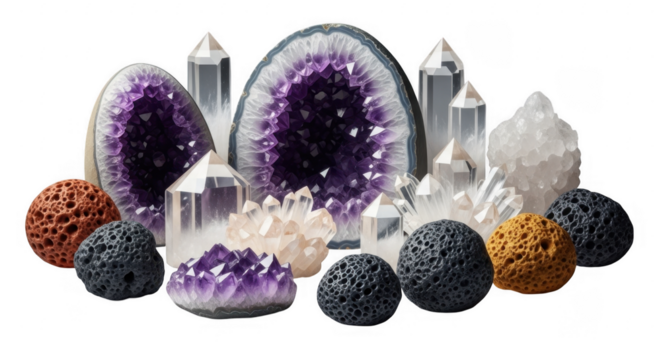 Stunning Collection of Colorful Crystals and Geodes for Home Decor, isolated on a transparent background - Powered by Adobe