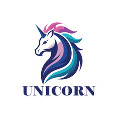 Modern unicorn logo design with elegant curved lines, creative negative space, minimalist style, perfect for branding, tech, or fantasy businesses.
