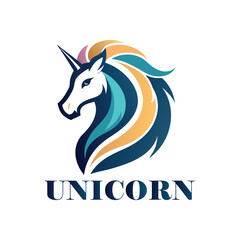 Modern unicorn logo design with elegant curved lines, creative negative space, minimalist style, perfect for branding, tech, or fantasy businesses.
