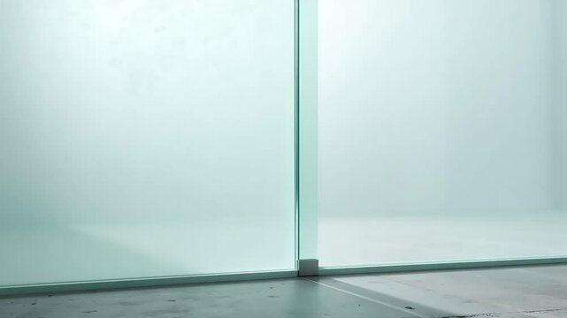 Modern office space showcases sliding glass doors offering light and minimalist architecture featuring contemporary design.
