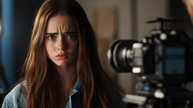 Young Woman Facing Camera Shows Complex Emotions