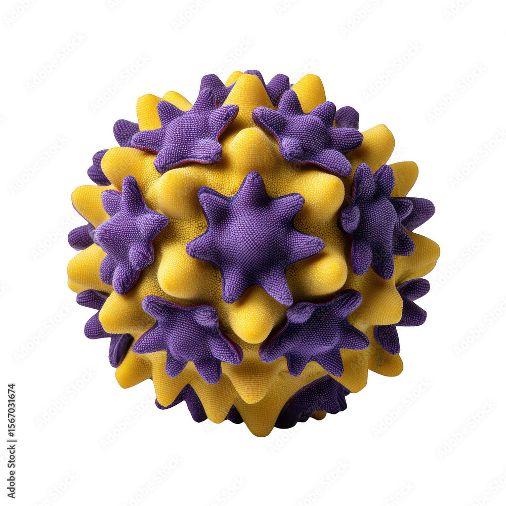 Poster abstract spherical structure with purple star like protrusions isolated on transparent background