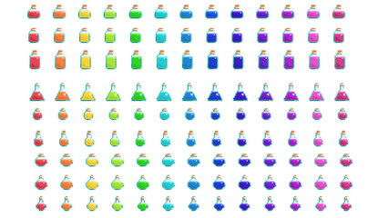 Pixel Art - Glass vials filled with colorful liquid (no main line)