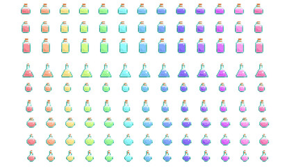 Pixel art - glass vials filled with liquid in pastel colors (no main line)