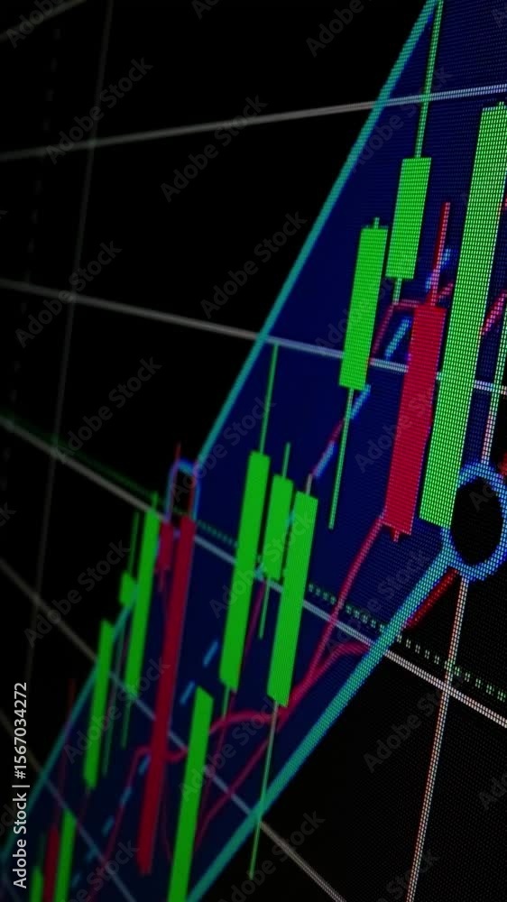 Poster closeup macro shot movement on trader conducted technical analysis using candlestick chart to analyz