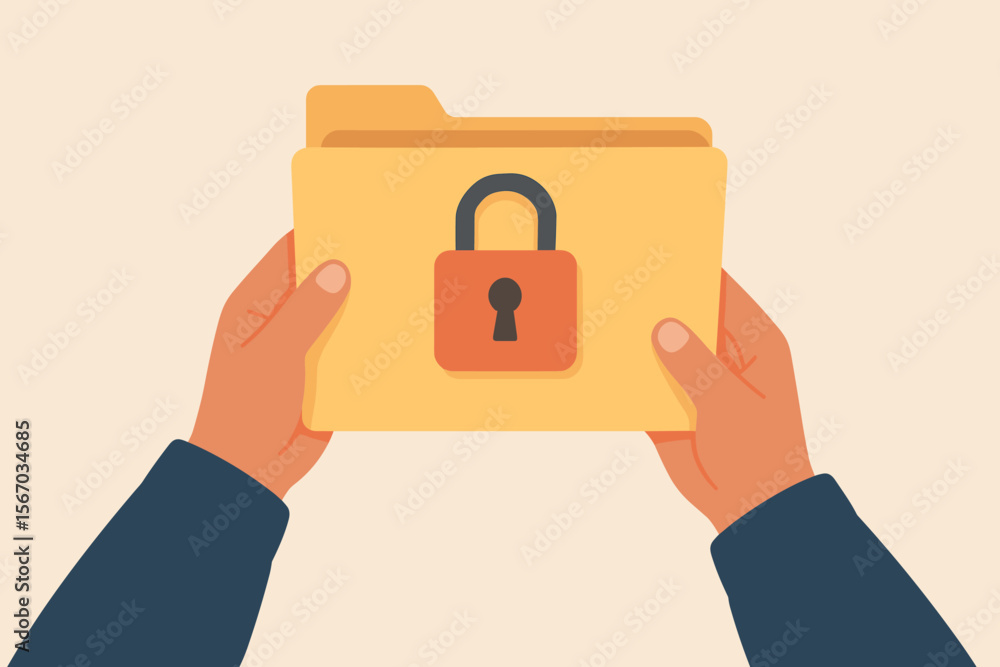 Poster confidential document concept. privacy protection and data security. person holding a secret file fo