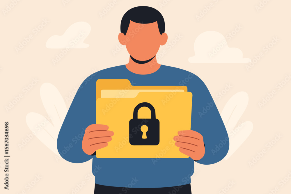 Poster confidential document concept. privacy protection and secret data security. person holding a secured