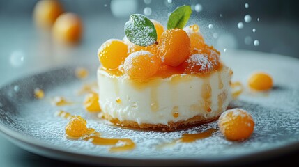 An inviting inspired depiction of image of a dessert topped with candied kumquats