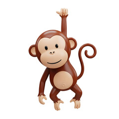 Obraz premium Cartoon Monkey With Brown Fur In Happy Mood Holding On With One Hand On Transparent Background