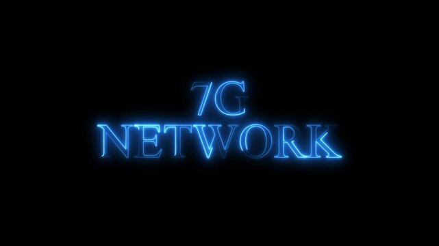 7g network animation with neon cityscape and hightech connectivity, 7G smart technology cellular network animation with neon effect sign board clipboard poster sign symbol on black background 