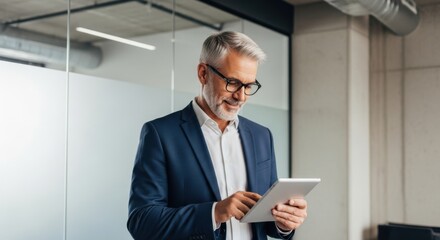 Businessman using tablet in modern office environment