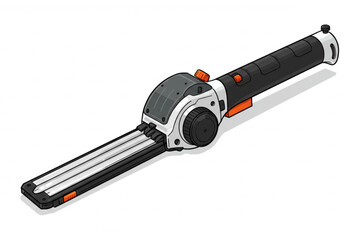 Detailed rendering of a fictional futuristic curling iron for salon styling or a high-tech beauty appliance with a sleek, modern design.